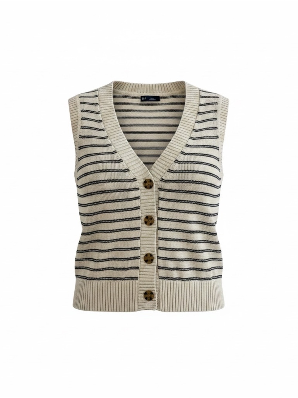 Gap Knit Cardigan Sweater Vest Women’s S Tan Black Pin Stripe Button down V Neck